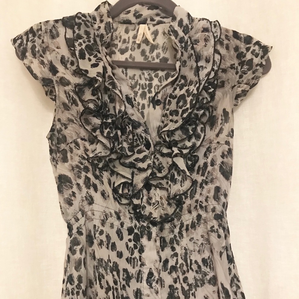 Leopard Print Ruffle Button Down